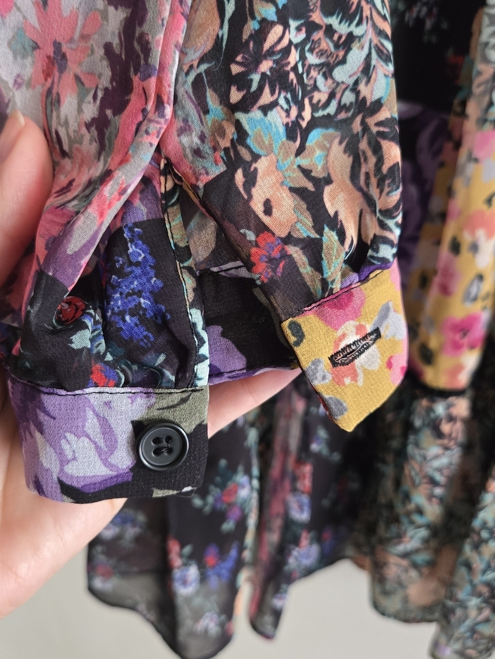 Zara Amelia Floral Patchwork Longsleeve Button Down Mini Dress Size Medium - Picture 7 of 15